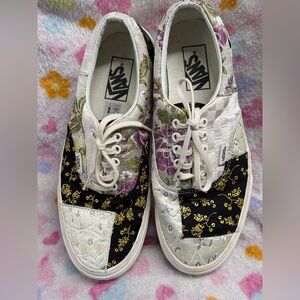Vans Women's Patchwork Floral Lace-Up Sneakers in Cream, Black & Purple
